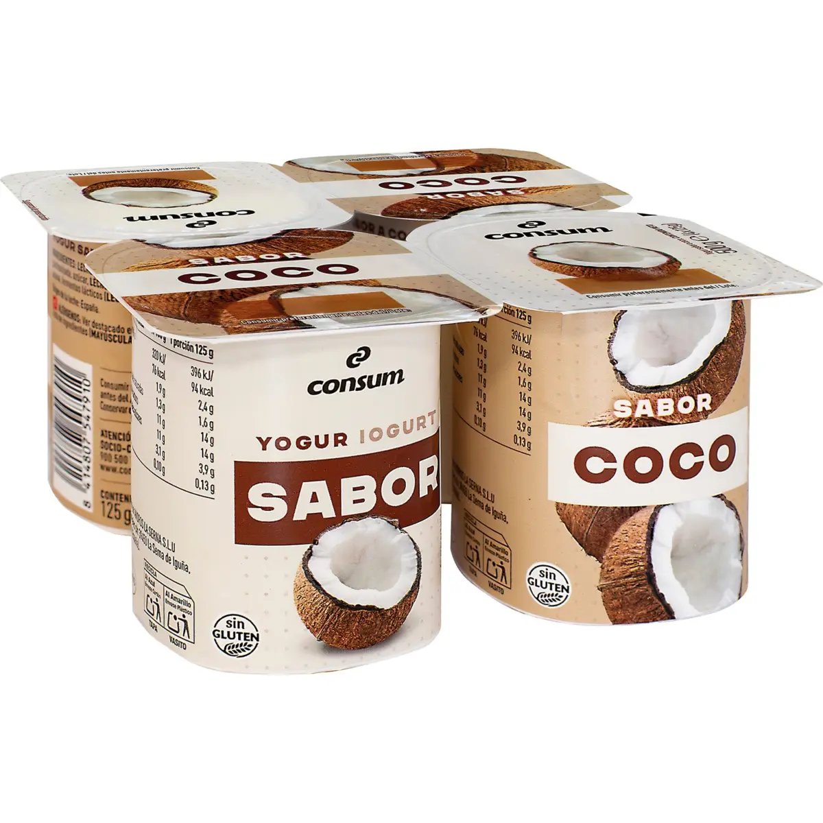 Coconut-flavoured yogurt, pack of 4 Consum