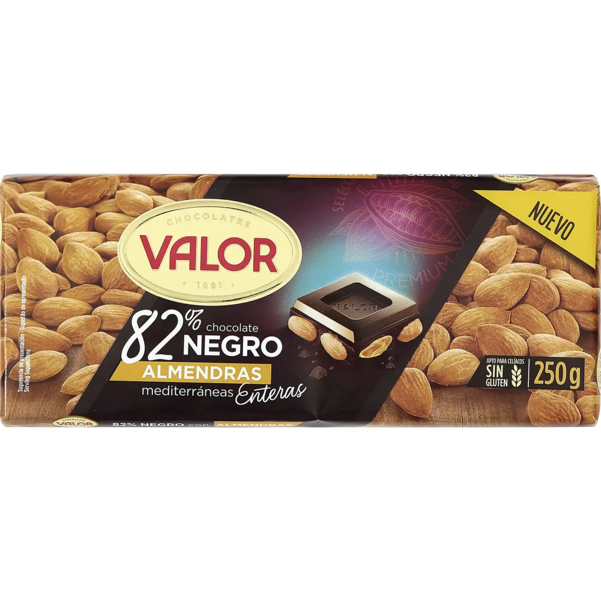 Chocolat noir 82% cacao aux amandes Valor