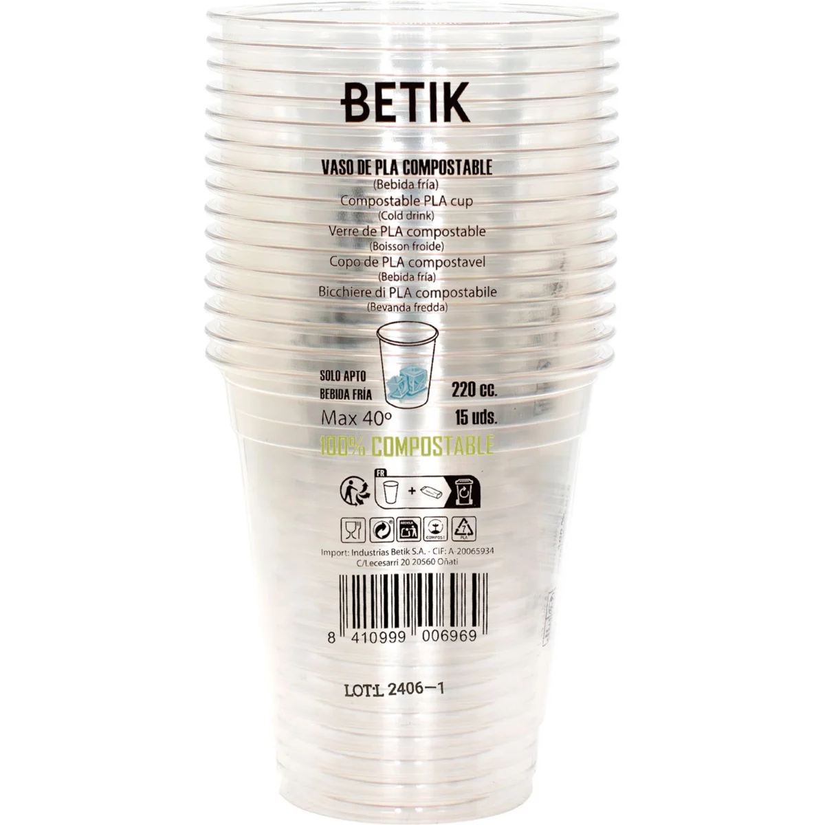 Compostable disposable PLA cup, 220 ml Betik