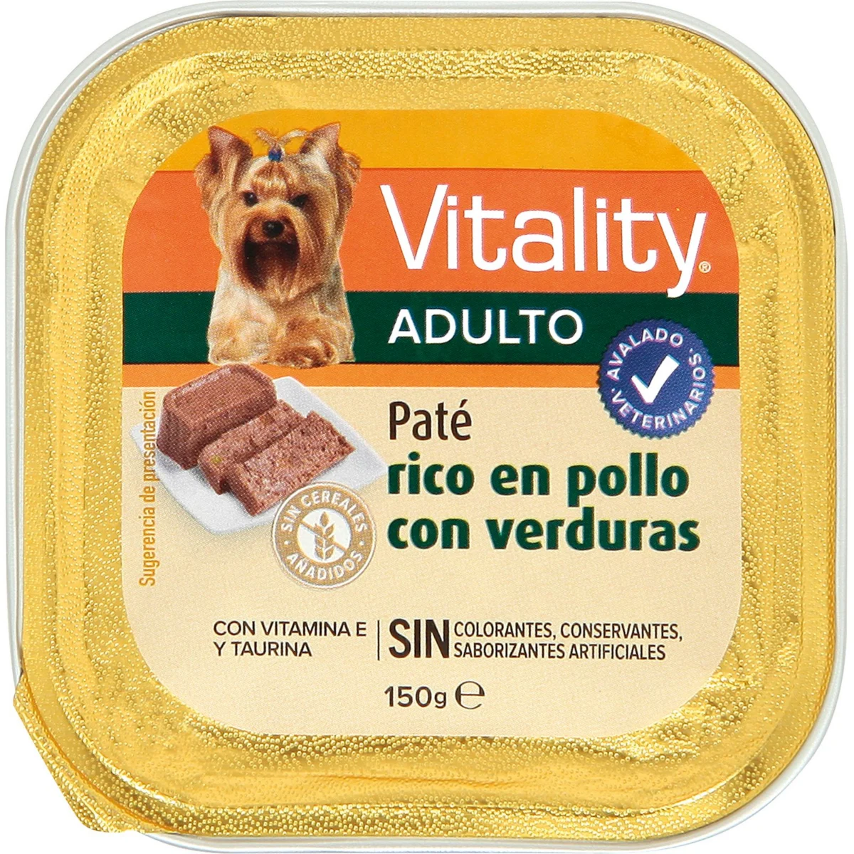 Paté per a gossos adults ric en pollastre i verdures Vitality