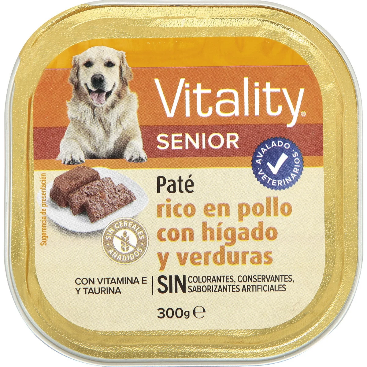 Paté per a gossos sèniors amb pollastre, fetge i verdures Vitality
