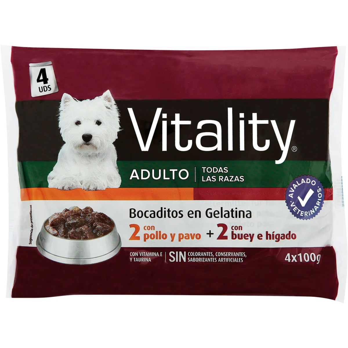 Hundefutter in Gelee mit Rind und Huhn Vitality