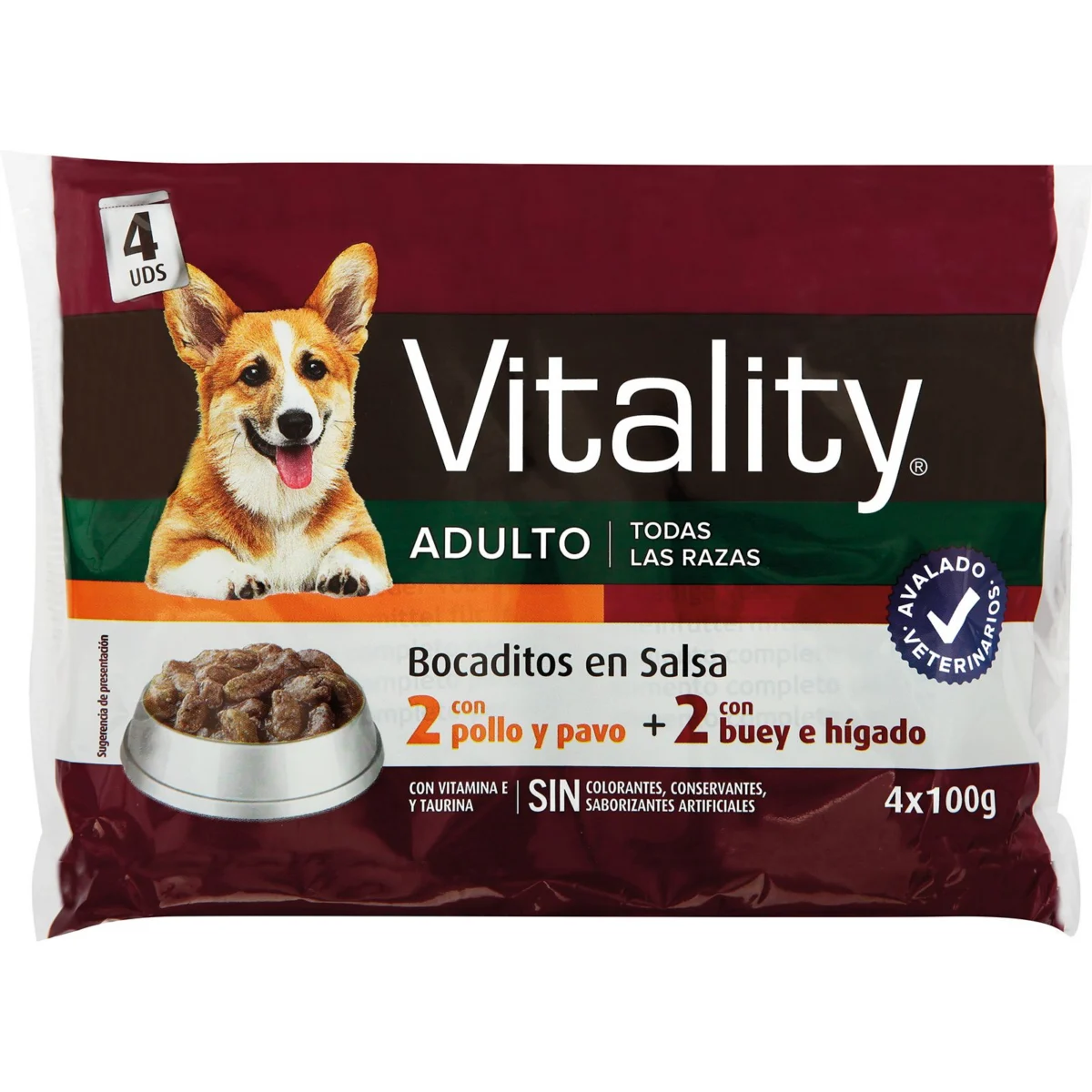 Menjar per a gossos amb salsa, bou/pollastre Vitality