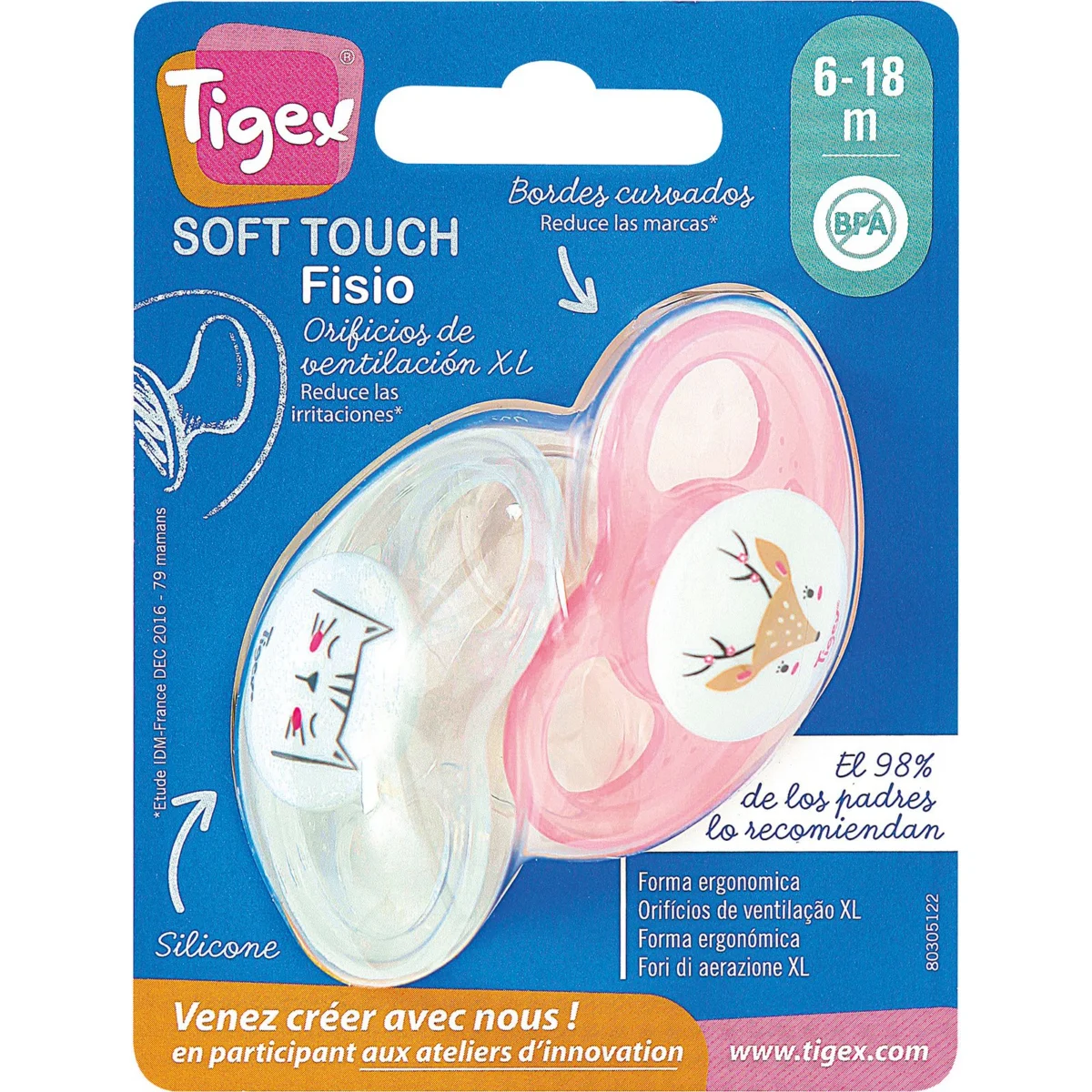 Physiologischer Silikonschnuller Soft Touch 6-18 M Tigex