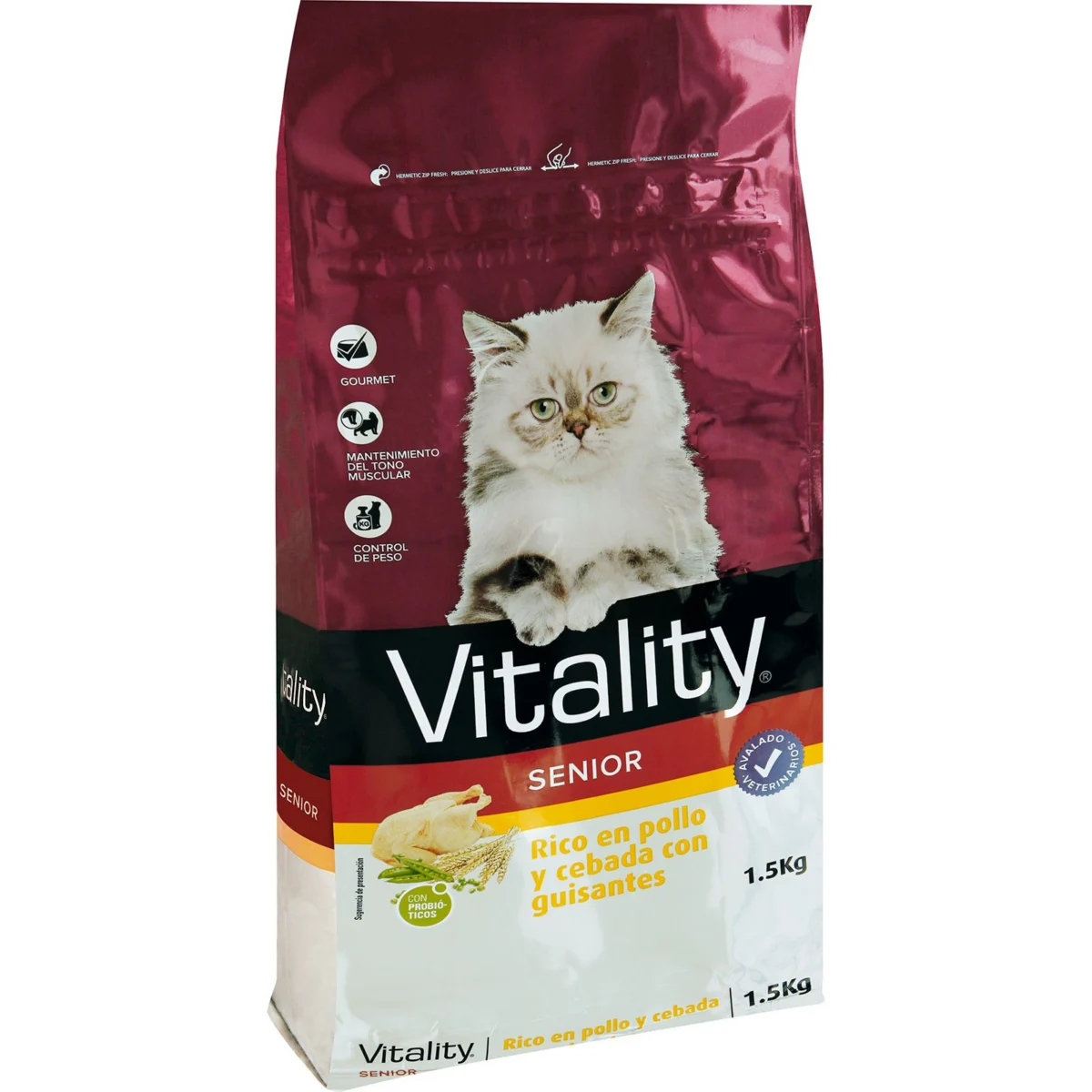 Aliment sec pour chats seniors, riche en poulet et aux légumes Vitality