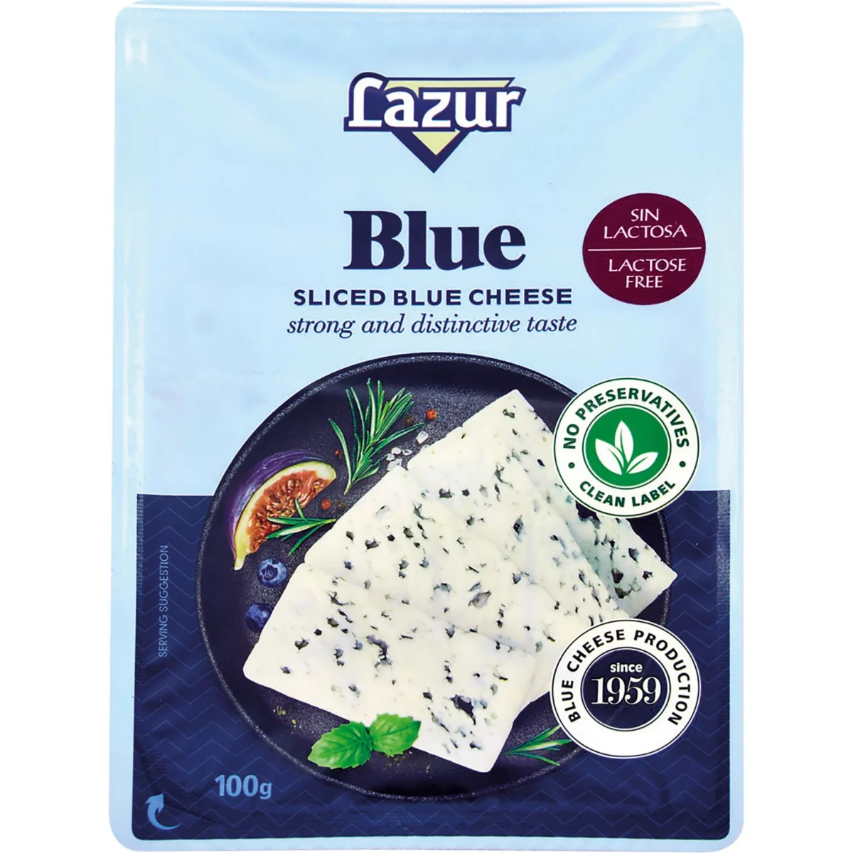 Fromage bleu sans lactose en tranches Lazur