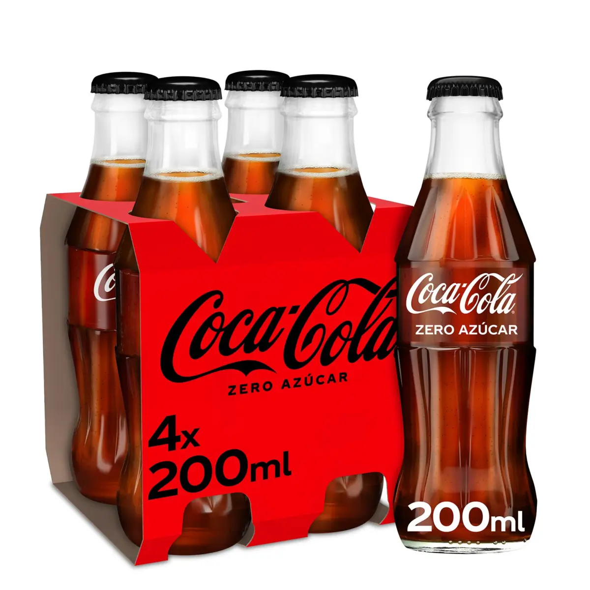 Cola Zero, pack de 4 bouteilles en verre Coca-Cola