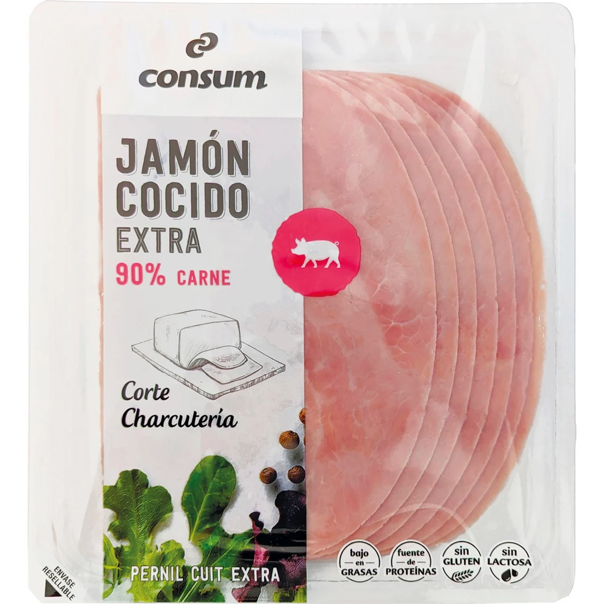 Jambon cuit Extra, coupe charcuterie Consum