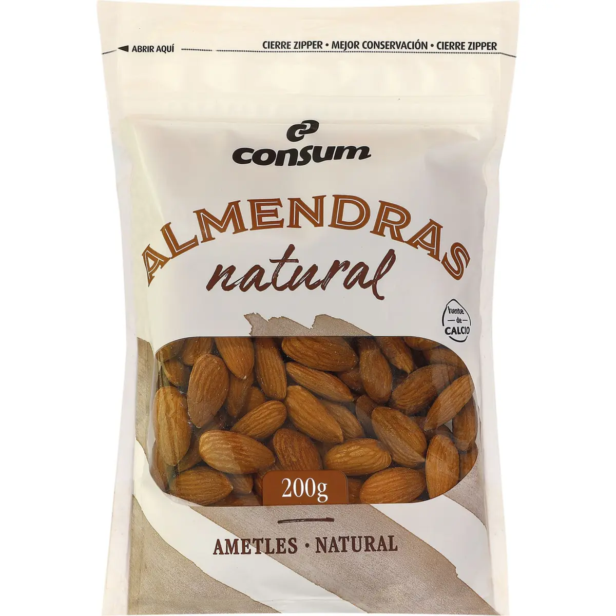 Ametlles naturals amb pell, doypack Consum
