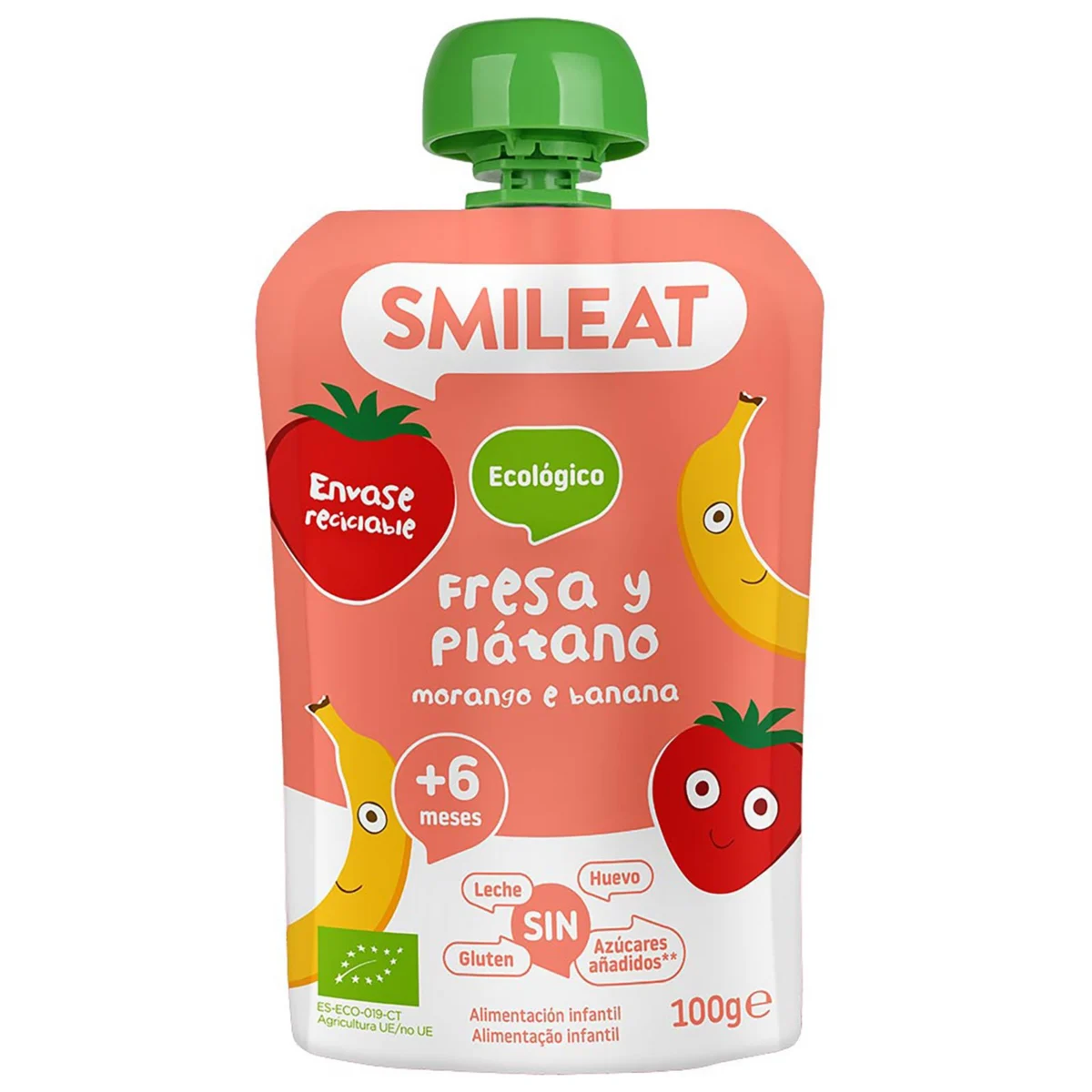 Puré ecològic en pouch de maduixa i plàtan Smileat