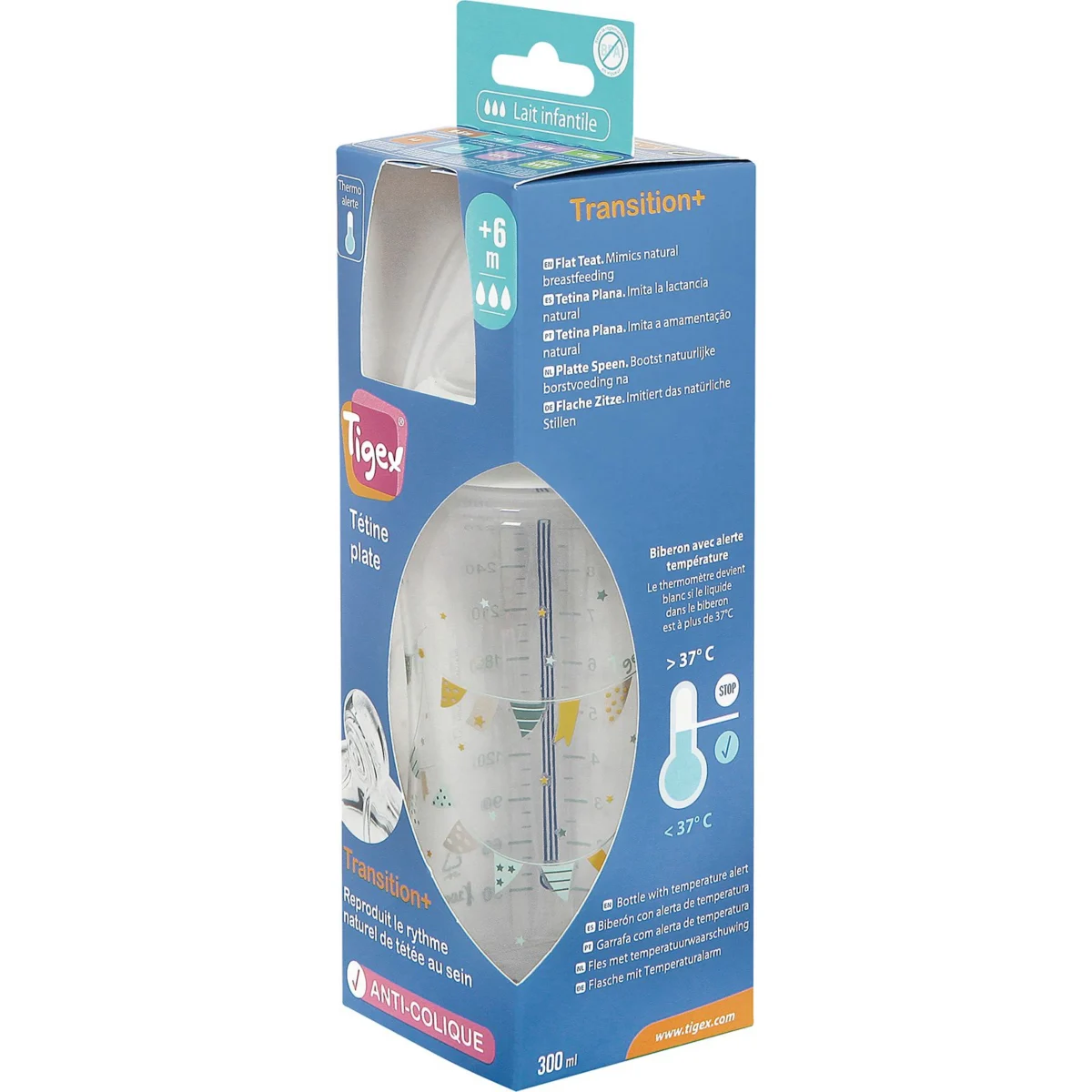Fläschchen 300 ML mit flachem Silikonsauger Tigex