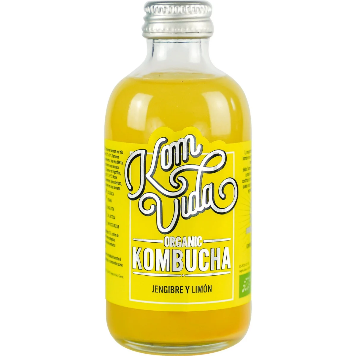 Organic kombucha drink with ginger and lemon Komvida
