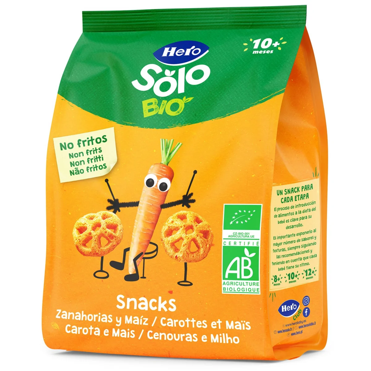 Snack ecològic de pastanaga i blat de moro Solo Eco Hero