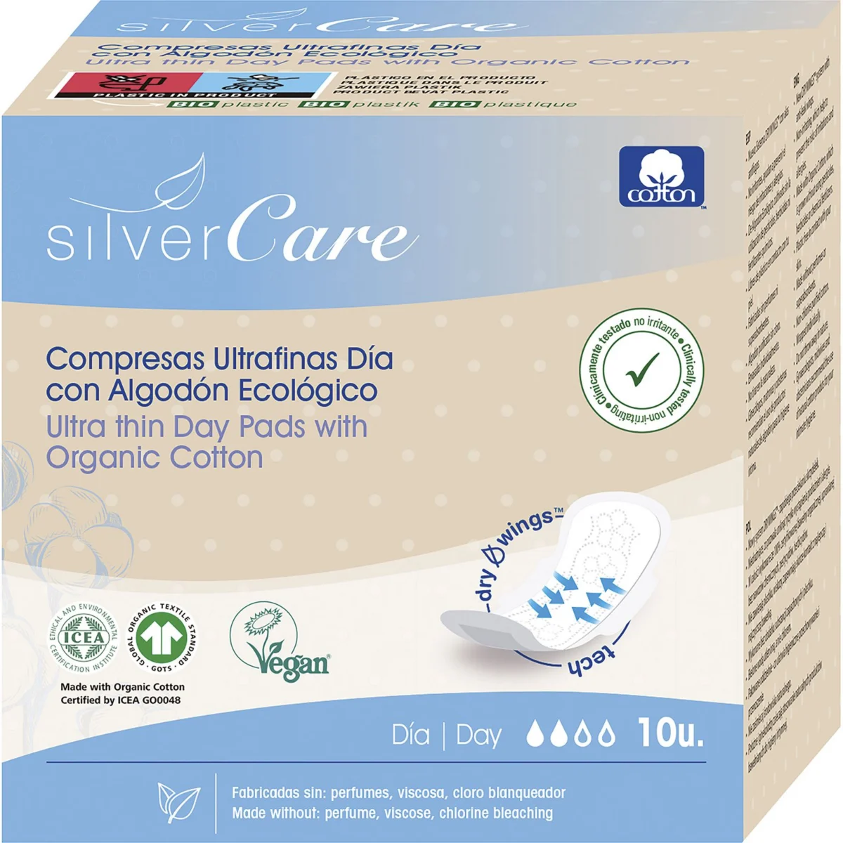Compreses amb ales de cotó ecològic Silvercare