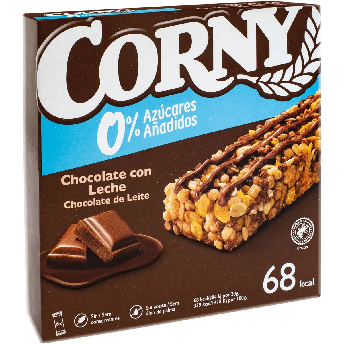 Cereal Bars with Milk Chocolate 0%, Pack of 6 Corny