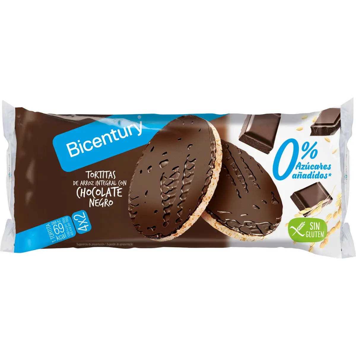Tortita d’arròs integral amb xocolata negra Bicentury