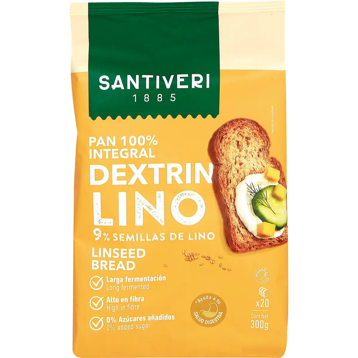 Pain grillé 100 % complet aux graines de lin Dextrin Santiveri