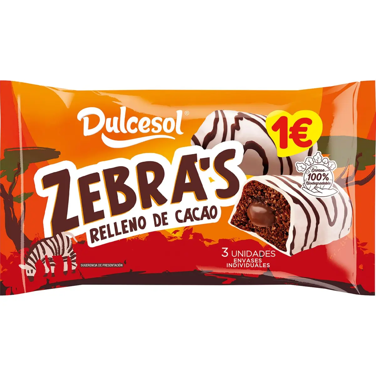 Long Zebra Cake, 3 units Dulcesol