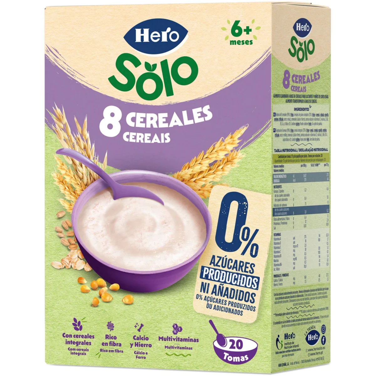 Farinetes de 8 cereals sense sucres afegits Hero Baby