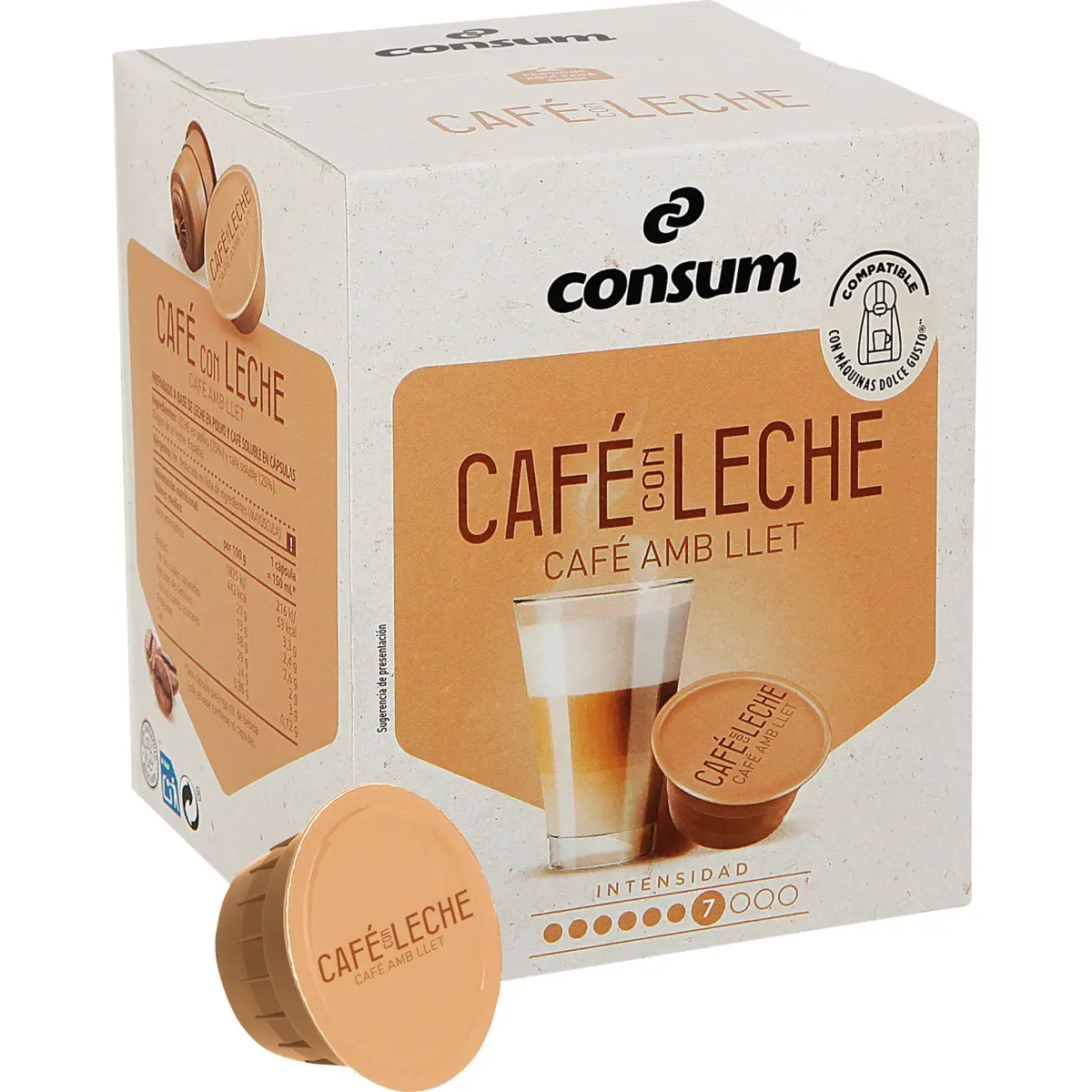 Kaffee mit Milch, 16 Kapseln Consum
