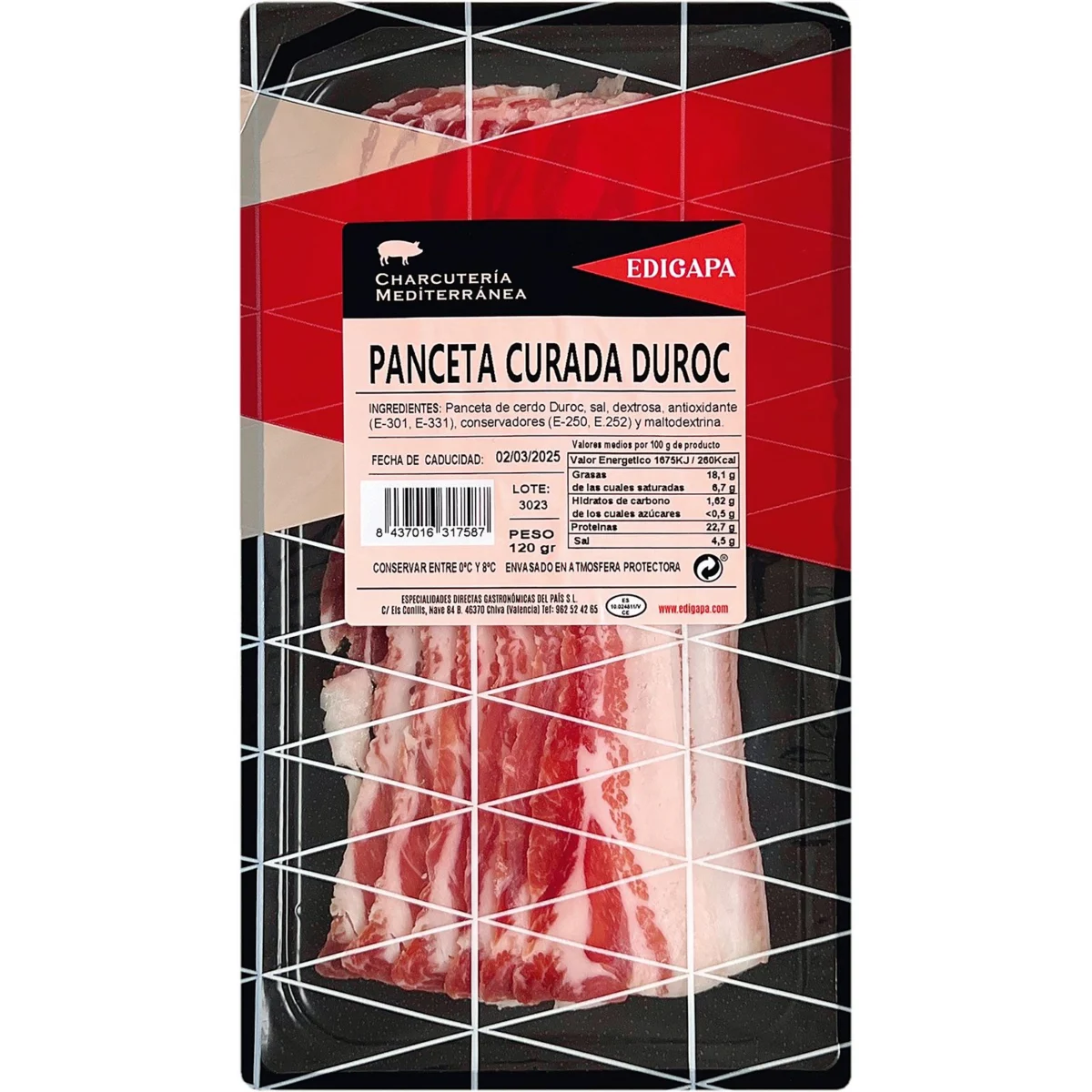 Panxeta natural curada Duroc Edigapa