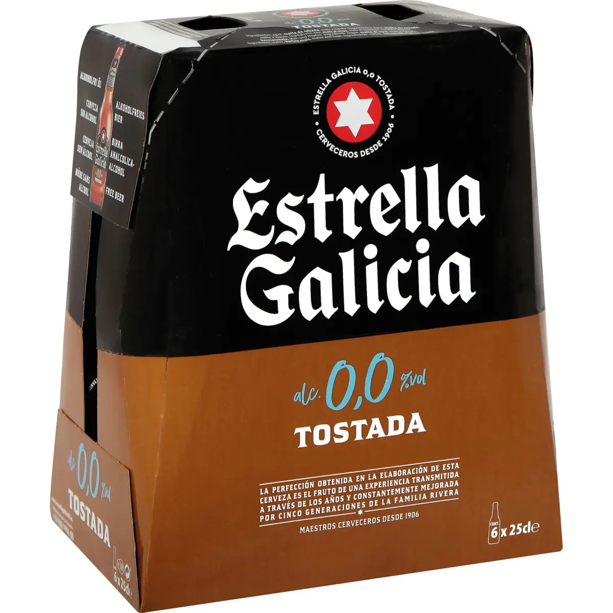 Cervesa torrada 0,0, paquet de 6 ampolles E.galicia