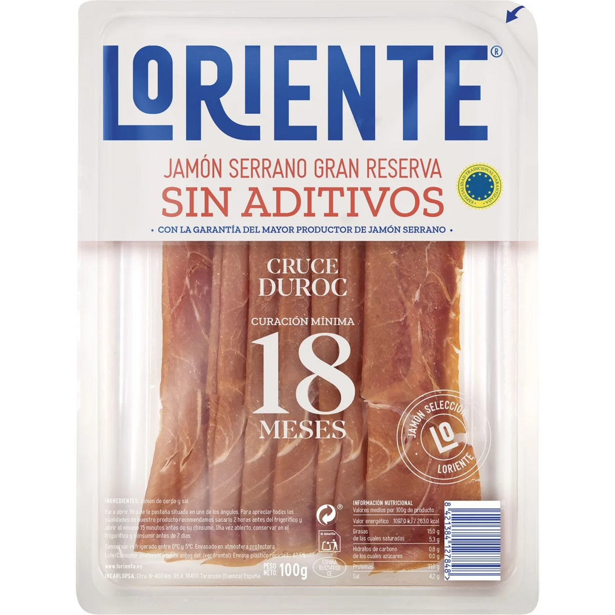Pernil serrà a talls sense additius, 18 mesos Loriente