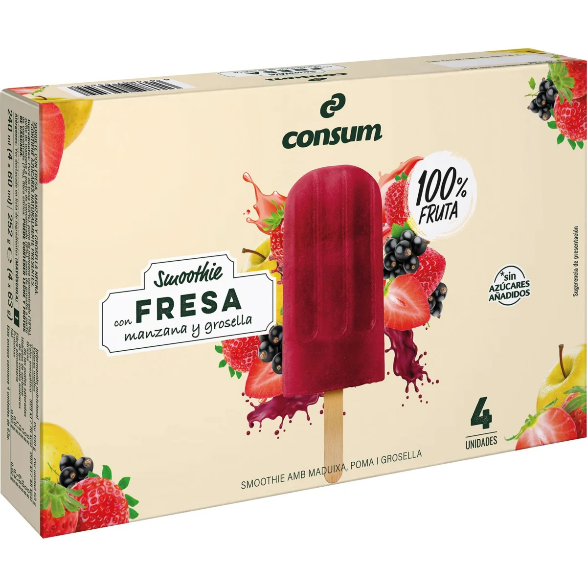 Smoothie Fresa 4X60 gr con Manzana y Grosella Consum