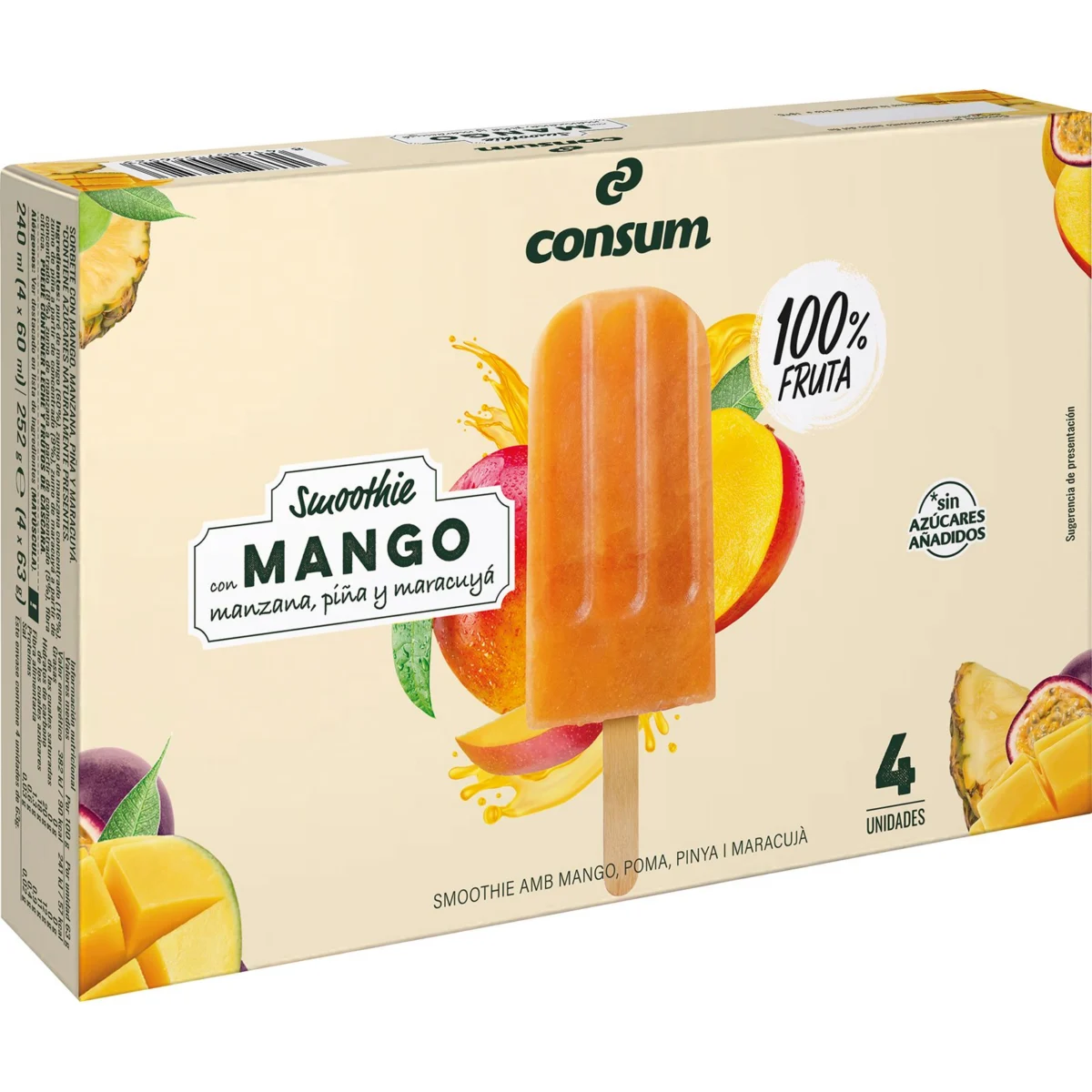 Smoothie Mango 4x60 gr Manzana Piña Maracuyá Consum