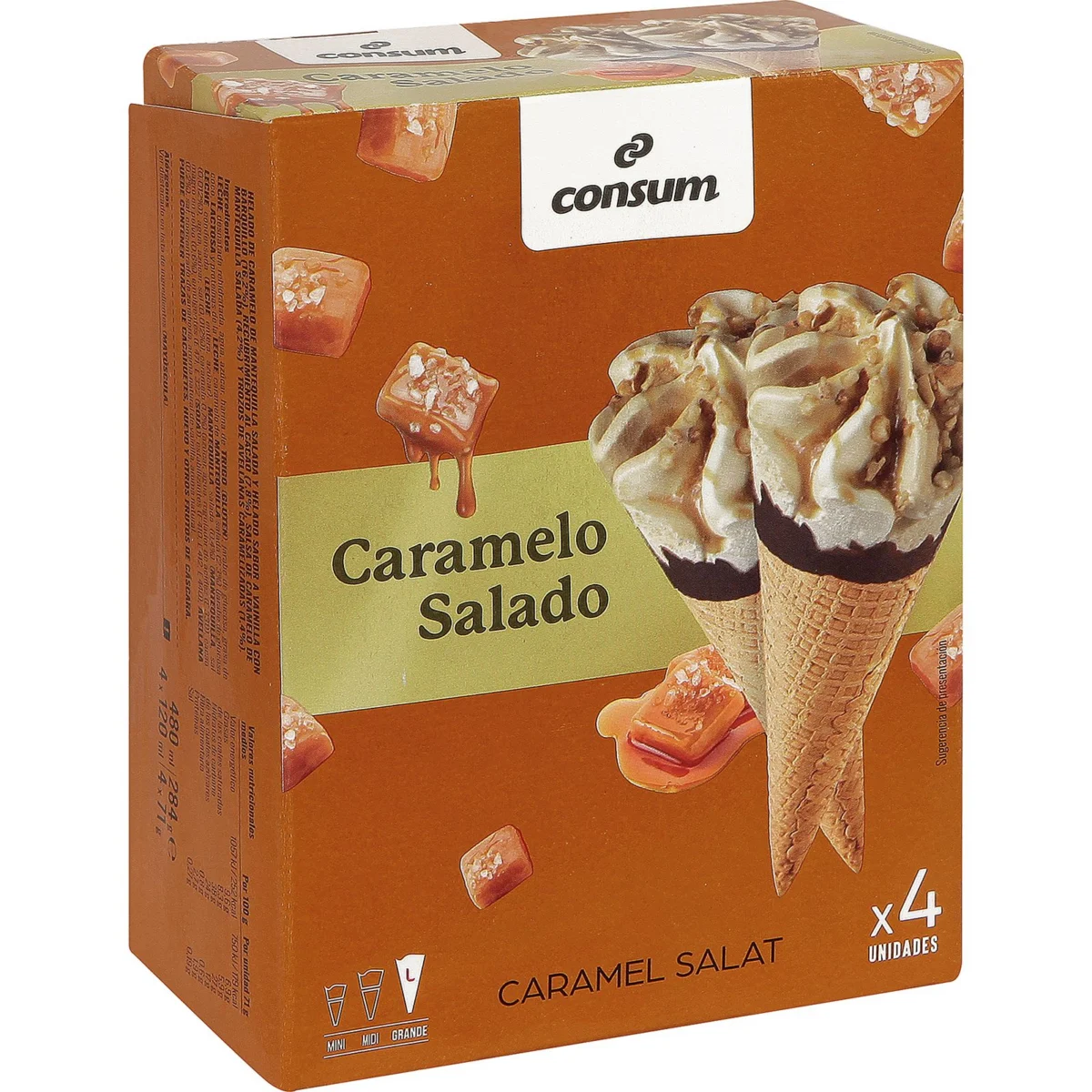 Cône vanille et caramel salé, pack de 4 Consum