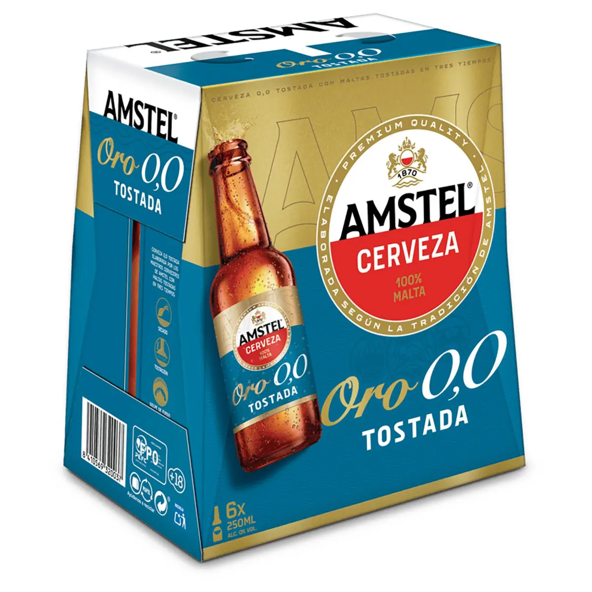 Cerveza 0,0 Tostada Pack de 6 botellas Amstel Oro
