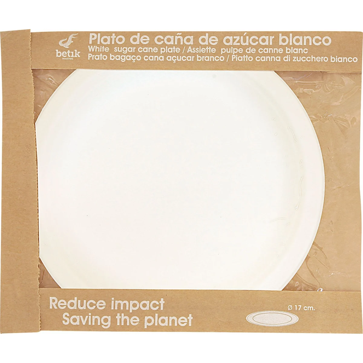 Plat de canya de sucre 17 cm, biodegradable Betik