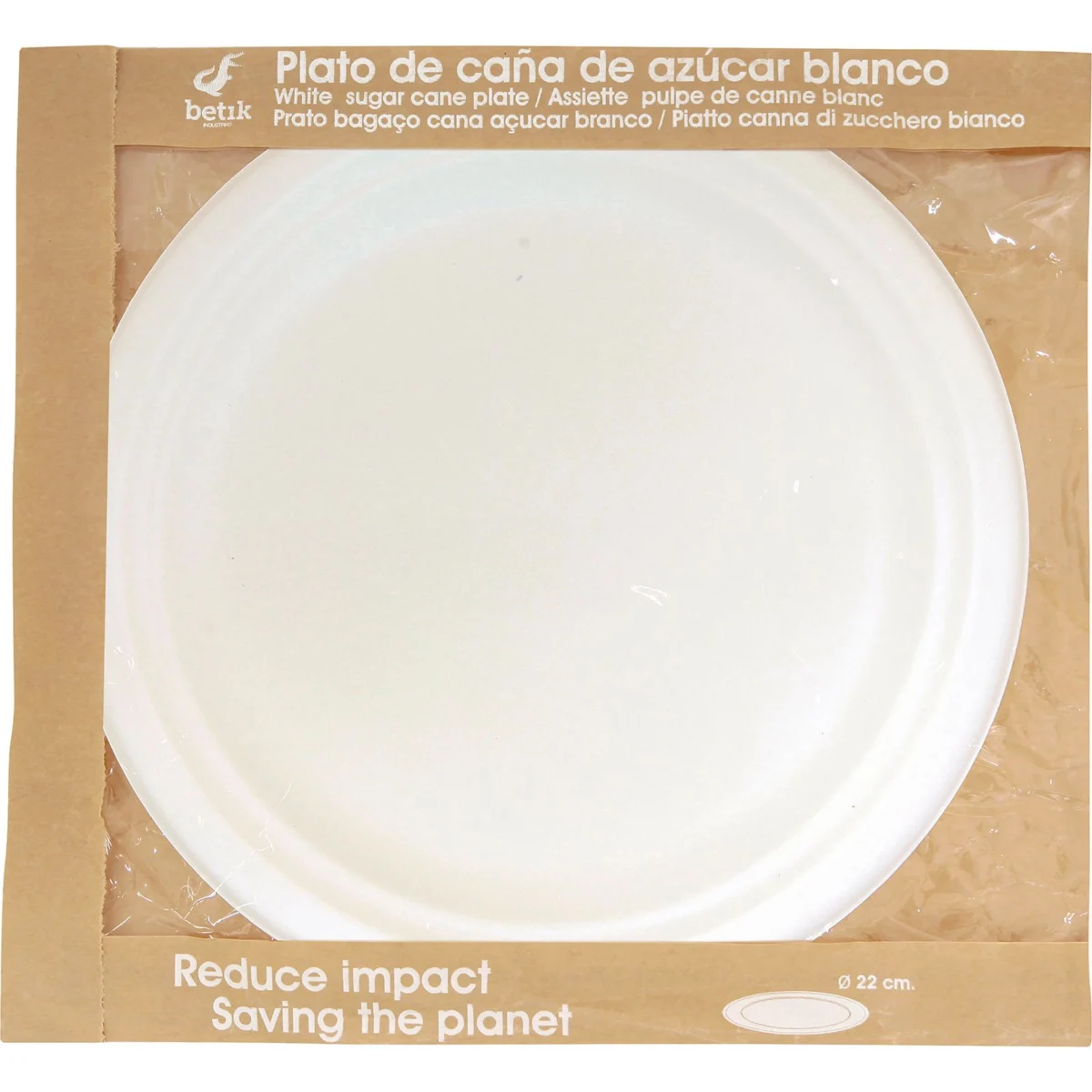 Plat de canya de sucre 22 cm, biodegradable Betik