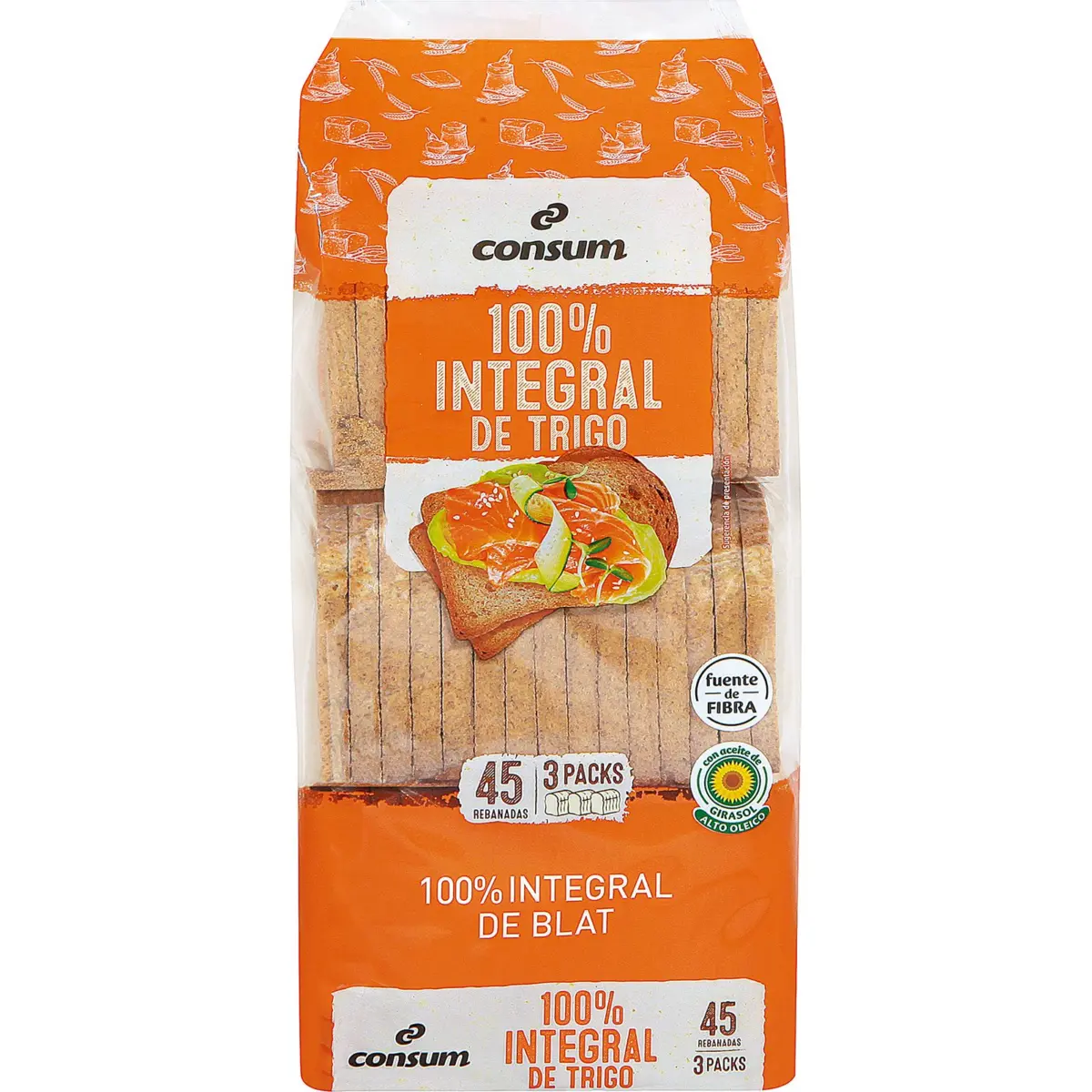 Pain grillé complet 100% 45 tranches Consum