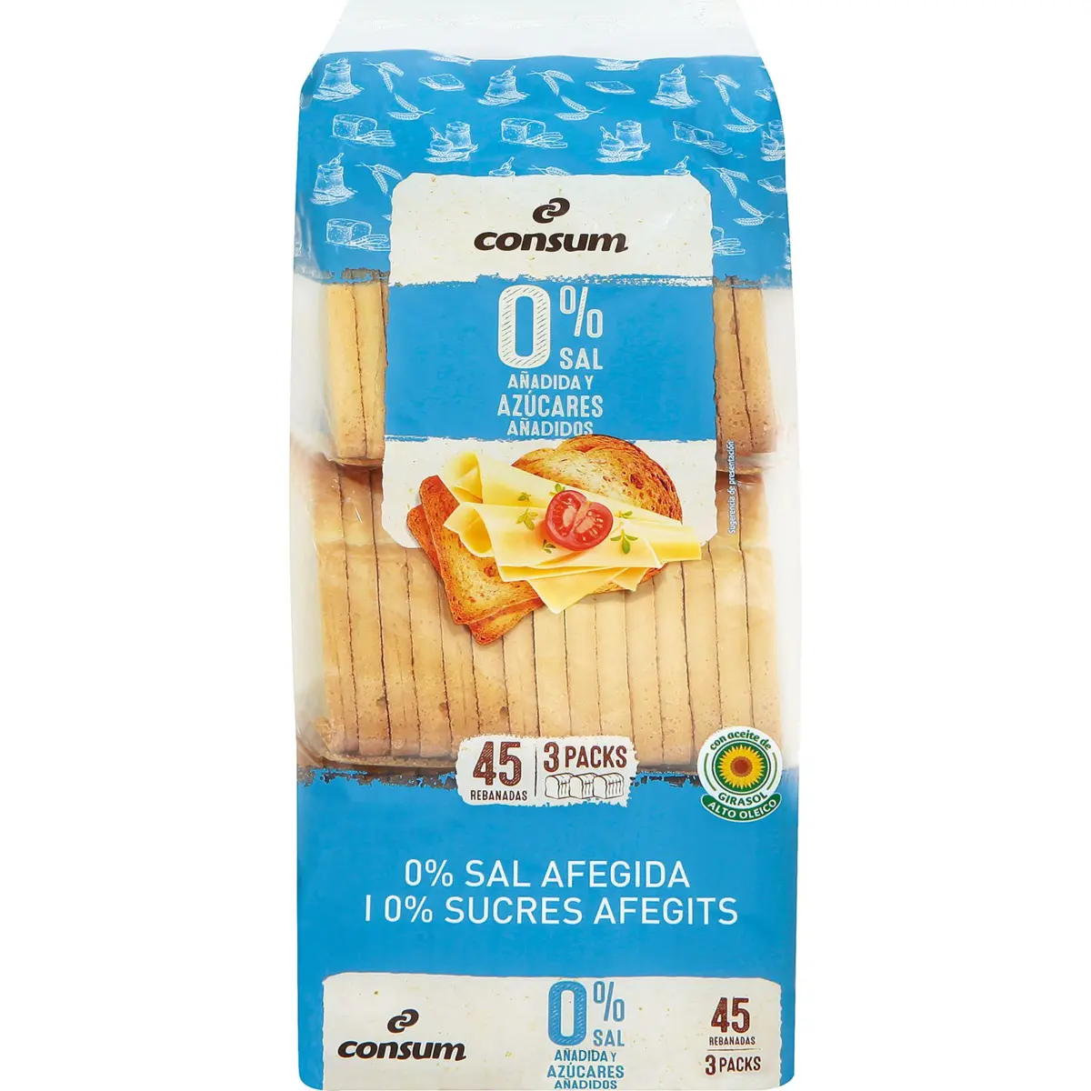 Pain grillé sans sel ni sucres ajoutés, 45 unités Consum