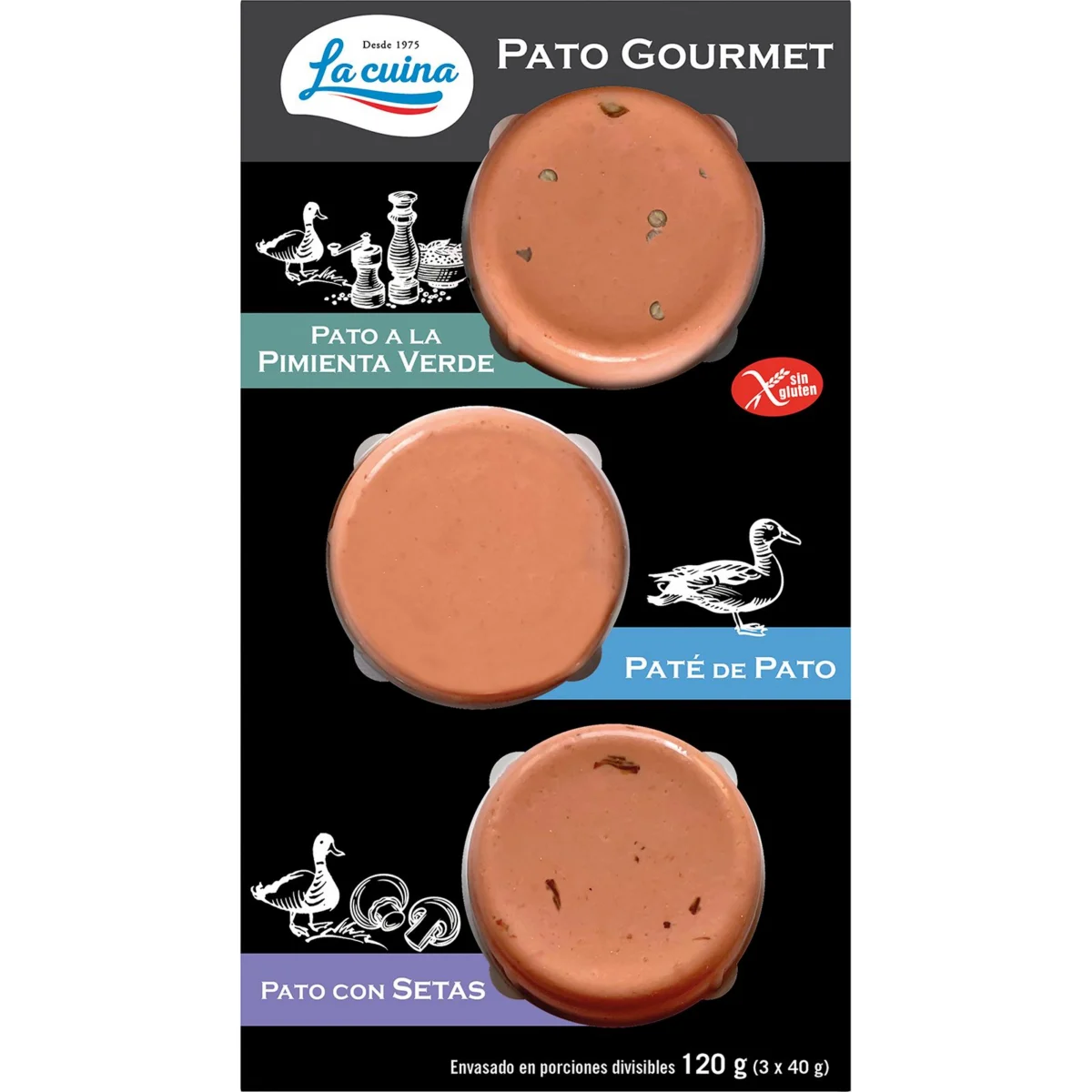 Assortiment gurmet de patés d’ànec: pebre verd i bolets La Cuina