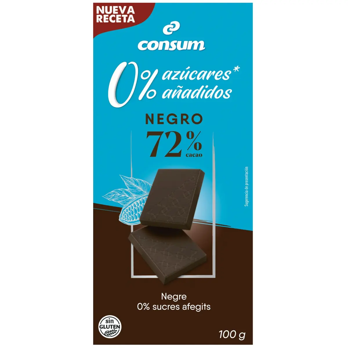 Chocolate Negro 72% Cacao sin Azúcar Consum