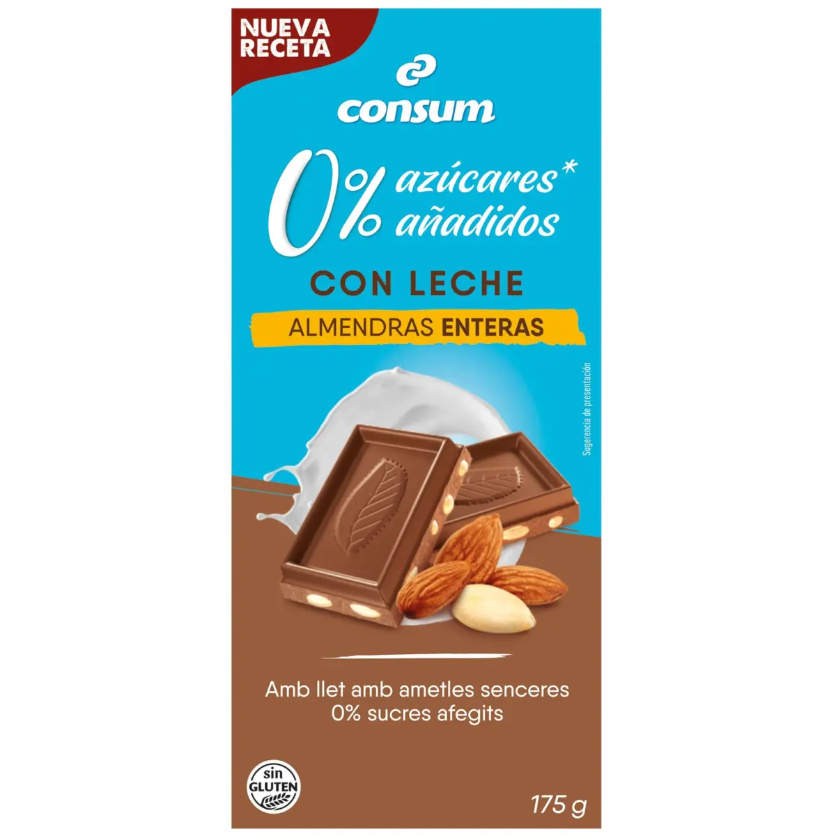 Chocolate con Leche Almendras sin Azúcar Consum