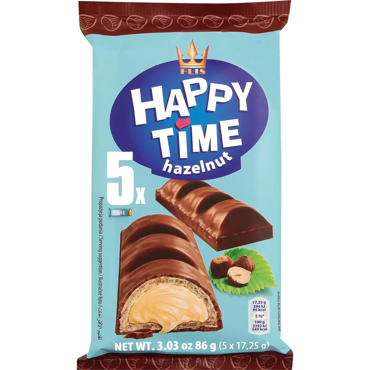 Barre chocolatée fourrée noisette et lait Happy Time