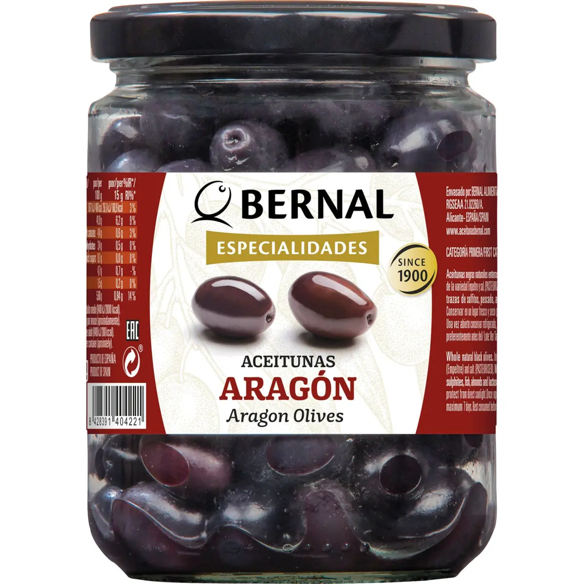 Schwarze Oliven Aragón Bernal