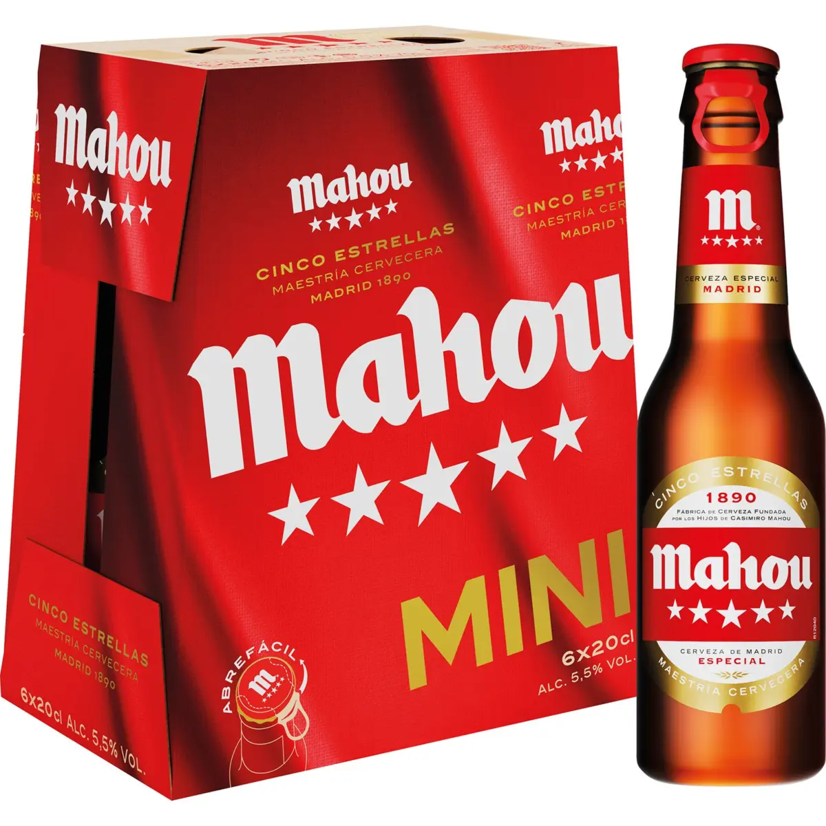 Bier Mahou 5 Estr, 6 Flaschen
