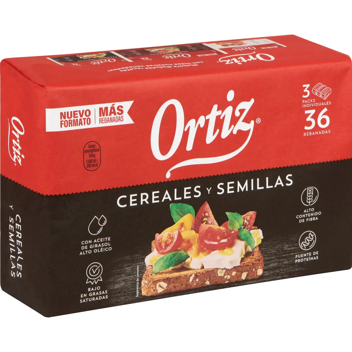 Toast bread with 8 cereals and seeds, 36 units Ortiz