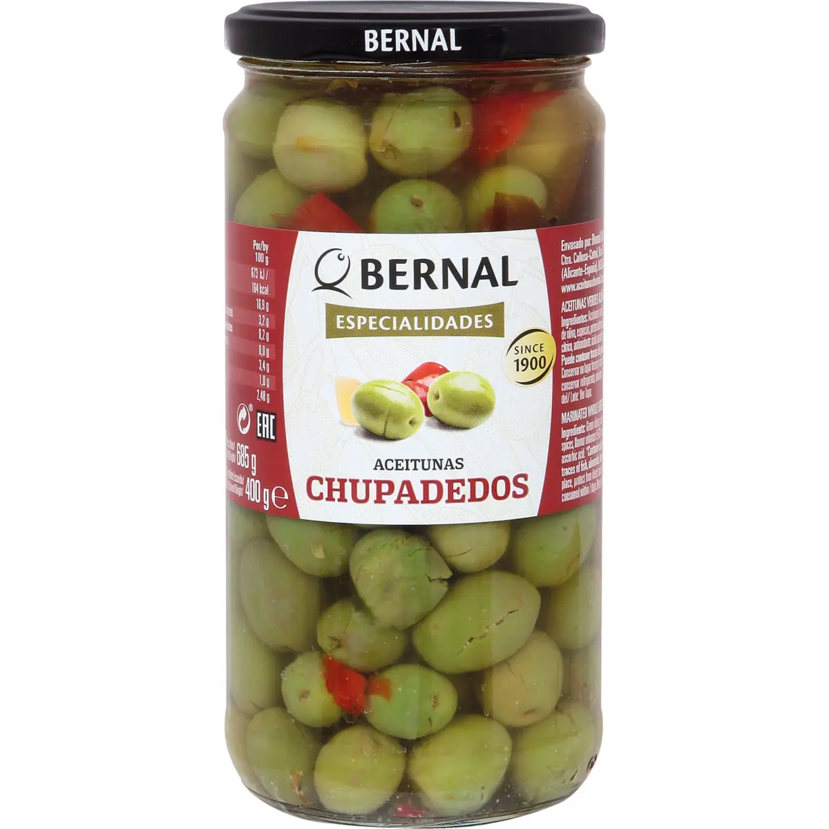 Chupadedos-Oliven im Glas Bernal