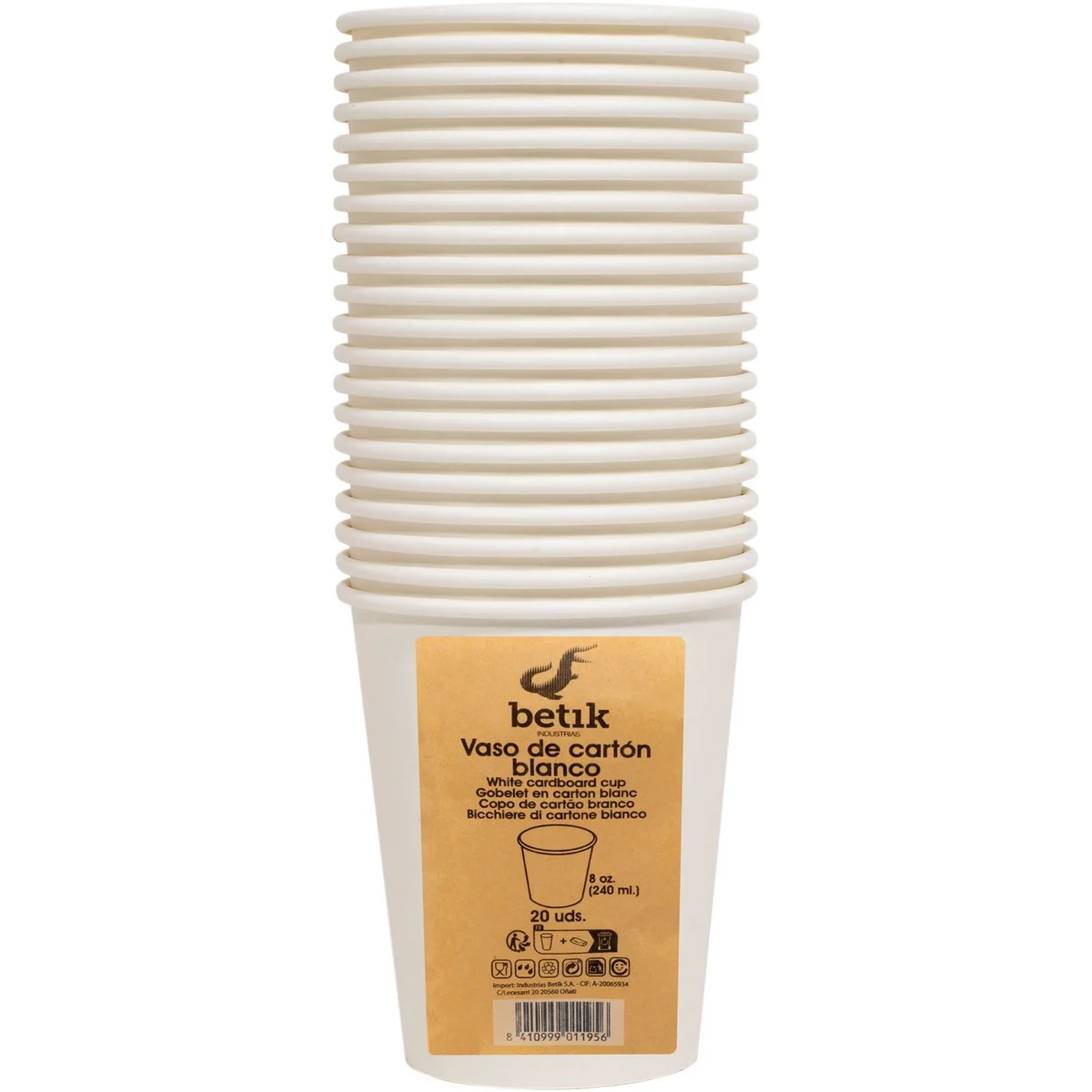 Weißer Pappbecher, 240 ml Betik