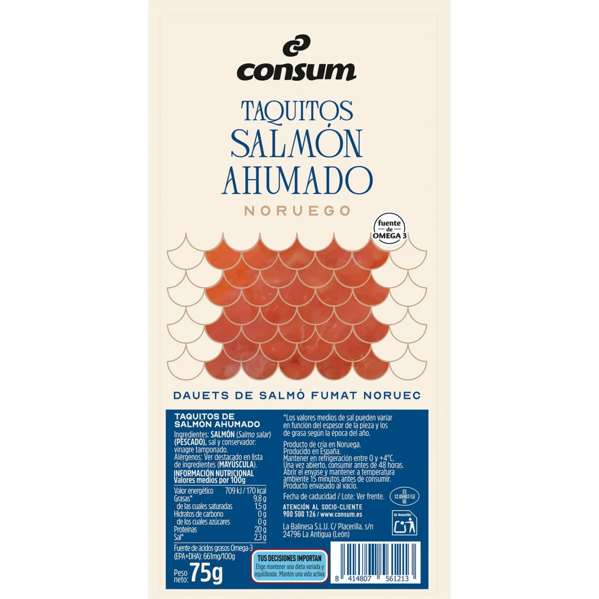Norwegian smoked salmon cubes Consum