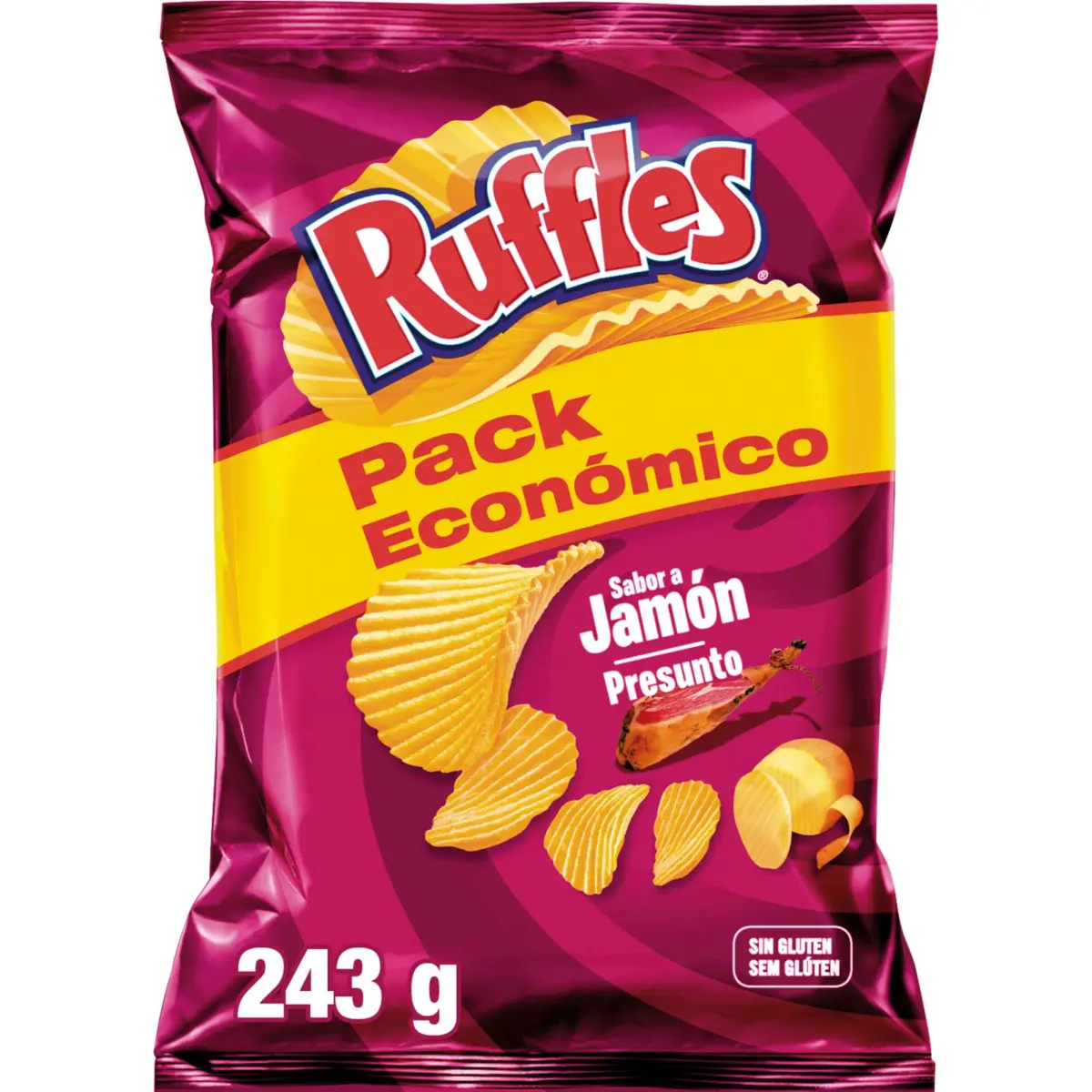 Ham-flavoured potato crisps, value pack Ruffles
