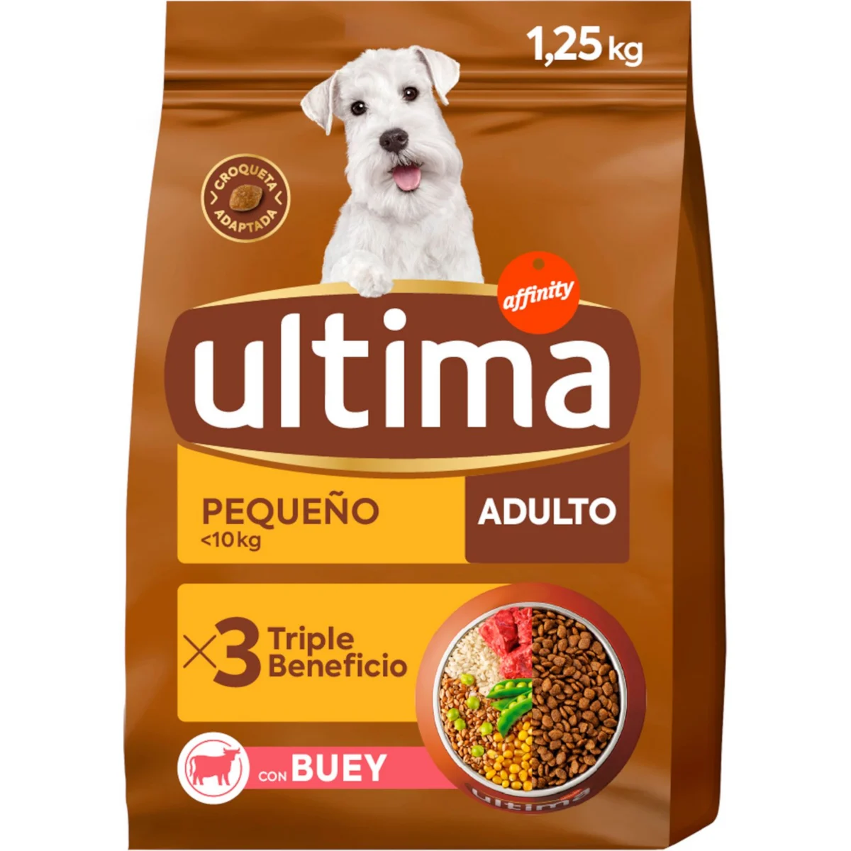 Aliment sec per a gossos adults mini amb vedella Ultima