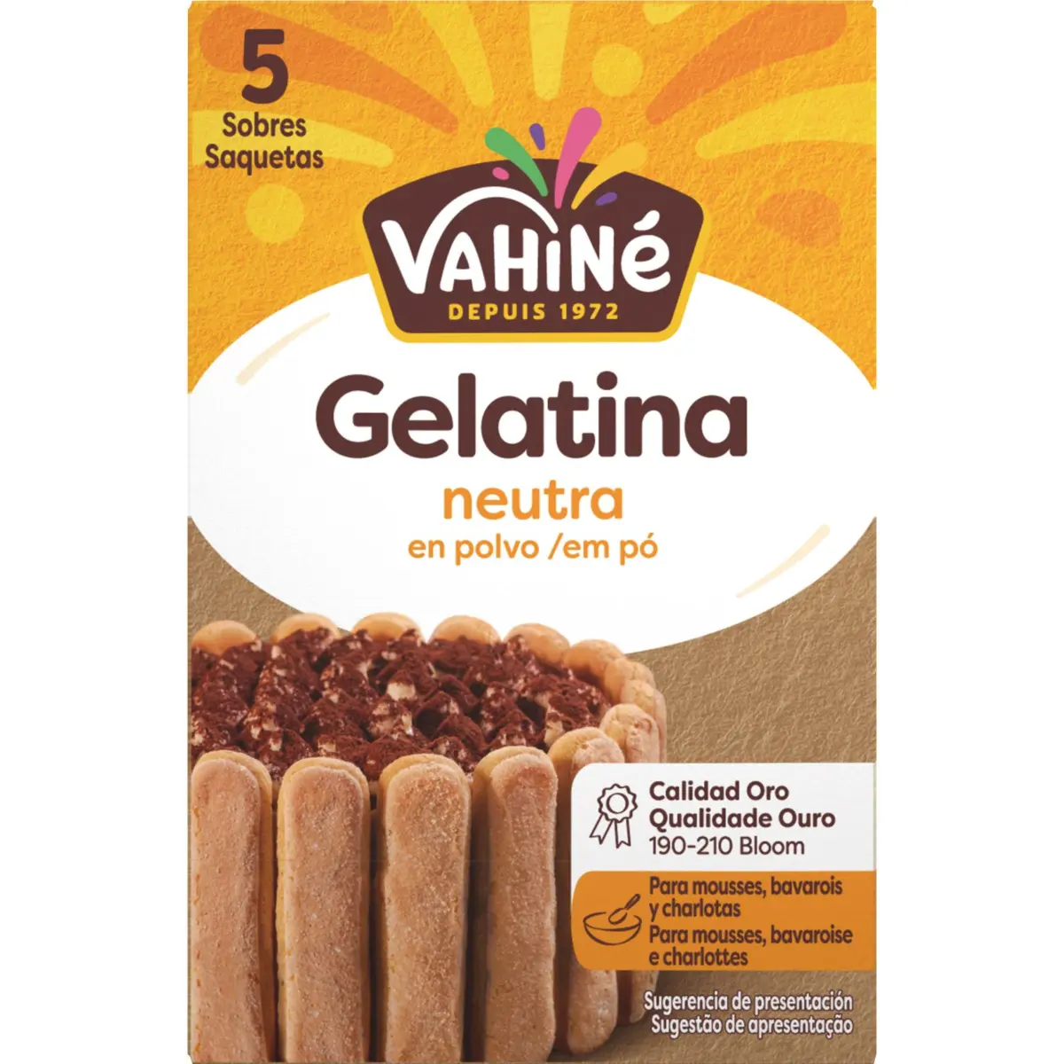 Gelatina en pols neutra, 5 sobres Vahiné
