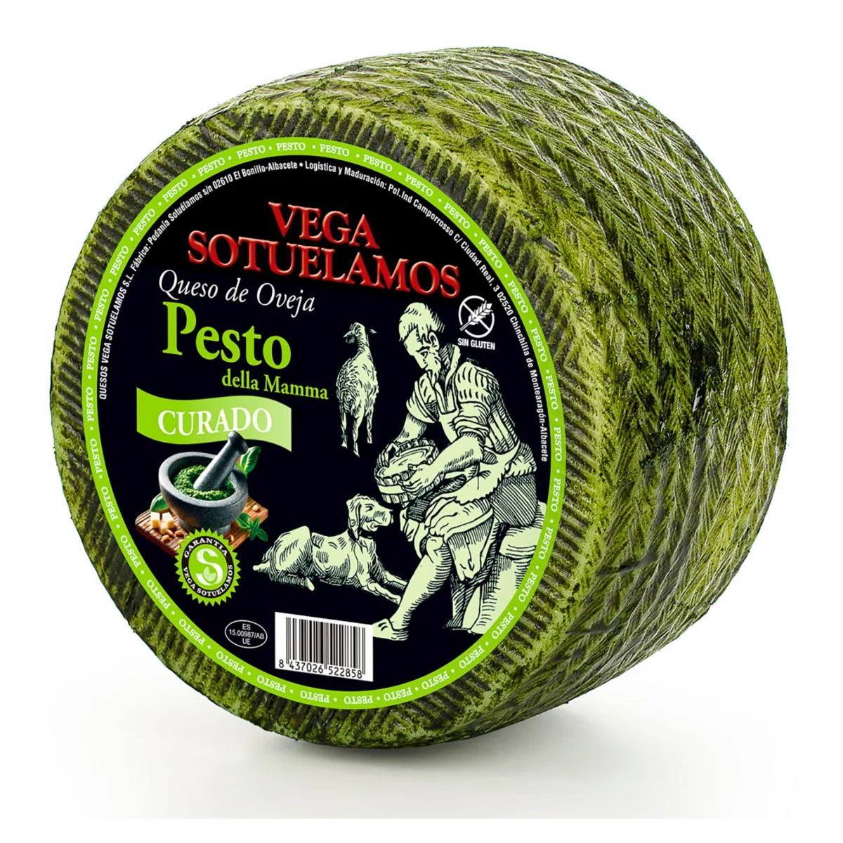 Formatge de llet d’ovella pasteuritzada amb pesto 3% V.sotuelamos