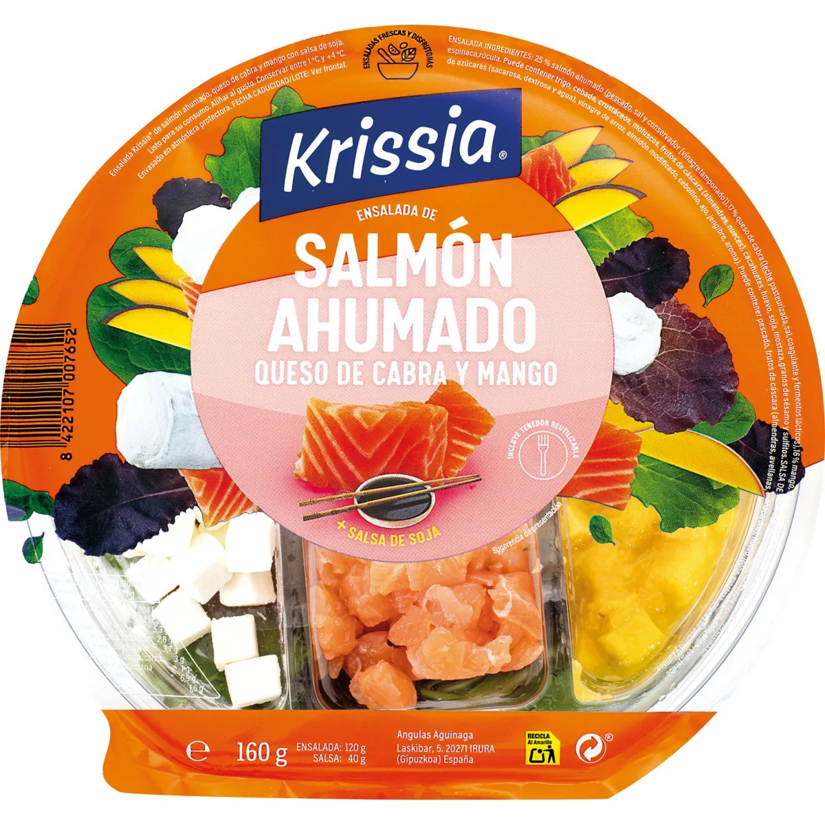 Amanida de salmó, formatge de cabra i mango Krissia